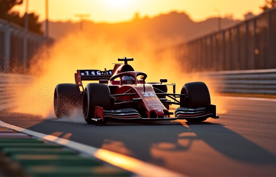 Coche de competición en curva con sensores visibles