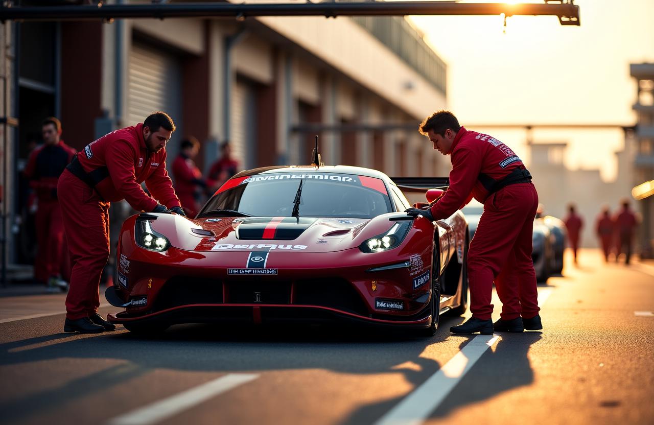 Equipo de mecánicos de Olympus Racers trabajando en el pit-lane durante un track day