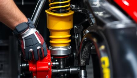 Mecánico ajustando suspensión de competición Coilover