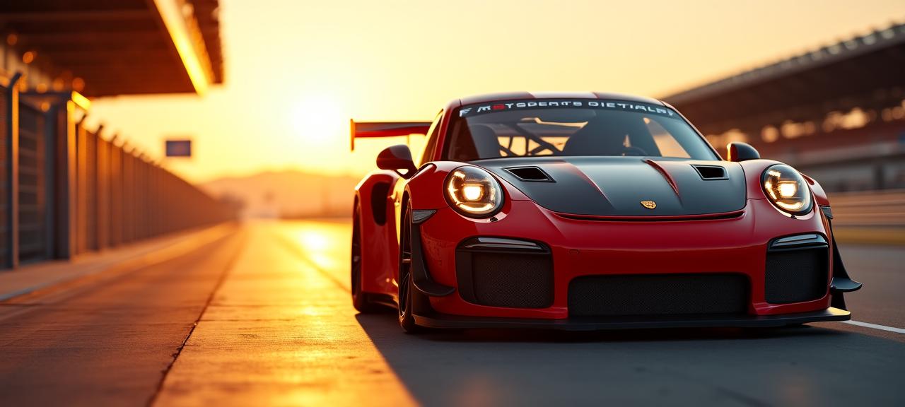 Coche de carreras deportivo en el pit lane preparándose para entrar a pista